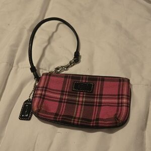 Coach Pink Plaid Wristlet